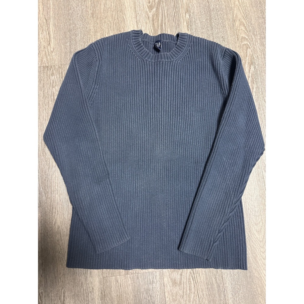 GAP Mens Fisherman Ribbed Knit Crewneck Sweater Navy Blue Large Pullover